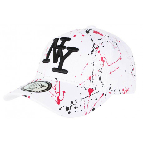 Casquette NY Blanche et Rouge Design Original Fashion Tags Baseball Paynter CASQUETTES Hip Hop Honour