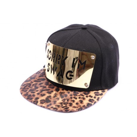 Casquette Snapback JBB Couture Noire SORRY I'M SWAG, visière léopard ANCIENNES COLLECTIONS divers