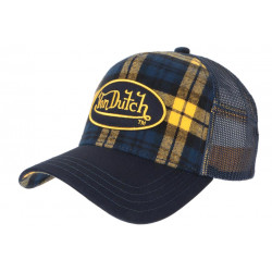 Casquette Von Dutch Bleue et Jaune Carreaux Retro Trucker Baseball Car CASQUETTES VON DUTCH