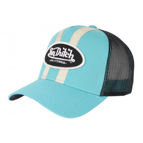 Casquette Von Dutch Bleu Ciel et Beige Trucker Baseball Fashion Stripe CASQUETTES VON DUTCH