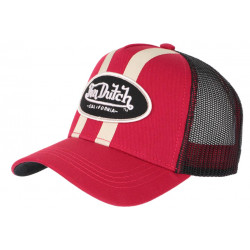 Casquette Von Dutch Rouge et Beige Trucker Baseball Classe Stripe CASQUETTES VON DUTCH