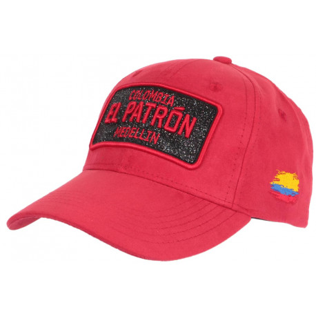 Casquette El Patron Rouge et Noire Strass Look Daim Colombia Medellin Baseball ANCIENNES COLLECTIONS divers