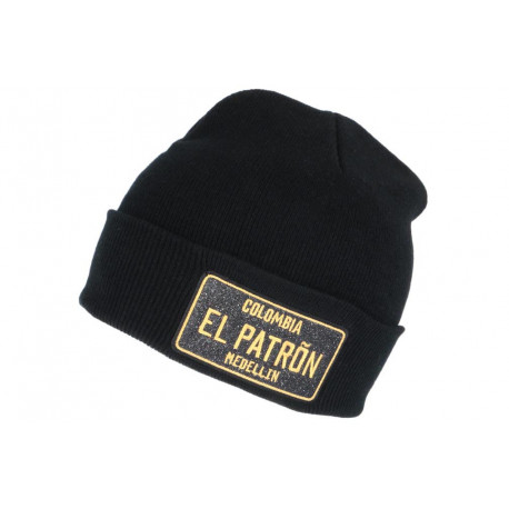 Bonnet El Patron Noir et Doré Design Streetwear Colombia Medellin BONNETS Hip Hop Honour