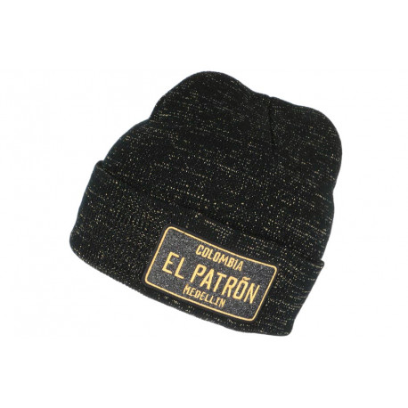 Bonnet El Patron Doré et Noir Graphisme Streetwear Medellin Colombia BONNETS Hip Hop Honour