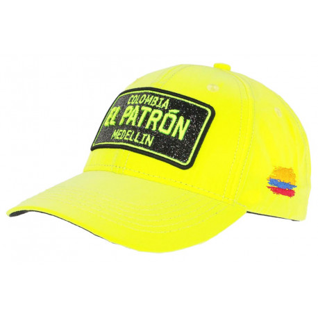 Casquette El Patron Jaune Fluo Strass Noir Medellin Colombia Baseball CASQUETTES SKR