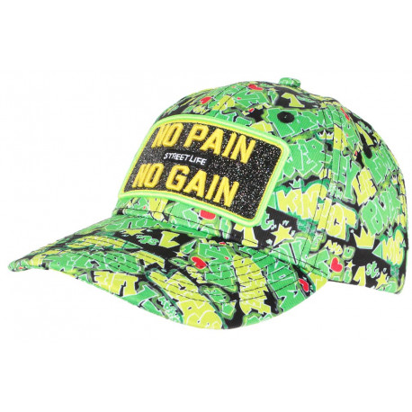 Casquette No Pain No Gain Verte et Noire Streetlife Baseball Fashion CASQUETTES SKR