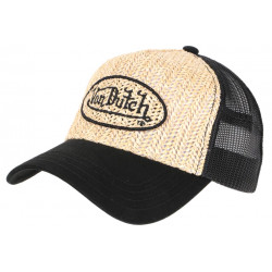 Casquette Von Dutch Paille Beige et Noire Original Custom Baseball Trucker CASQUETTES VON DUTCH