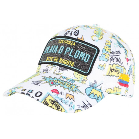 Casquette Plata o Plomo Blanche et Bleue Strass Streetwear Colombia Baseball CASQUETTES SKR