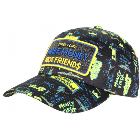 Casquette Make Money Not Friends Noire et Jaune Strass Streetwear Baseball CASQUETTES SKR