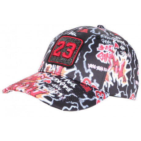 Casquette 23 Noire et Rouge Print Streetwear Strass Classe Baseball CASQUETTES SKR