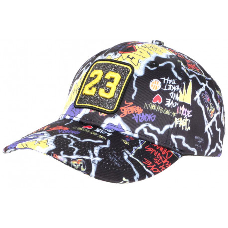 Casquette 23 Noire et Jaune Print Streetwear Strass Fashion Baseball CASQUETTES SKR