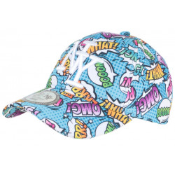 Casquette NY Bleu Ciel et Verte Design Pop Art Cartoons Baseball Bang Boom ANCIENNES COLLECTIONS divers