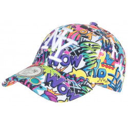 Casquette NY Blanche et Violette Print Pop Art Cartoons Baseball Wow Boom CASQUETTES Hip Hop Honour