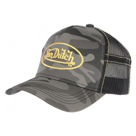 Casquette Von Dutch Camouflage Gris Patch Dore Custom Baseball Cam CASQUETTES VON DUTCH