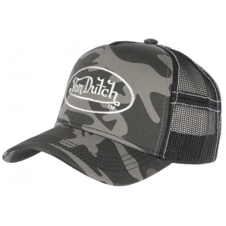 Casquette Von Dutch Camouflage Gris Ecusson Argent Custom Baseball Cam CASQUETTES VON DUTCH