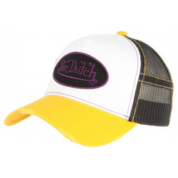 Casquette Von Dutch Jaune et Blanche Originale Filet Noir Baseball Summer CASQUETTES VON DUTCH