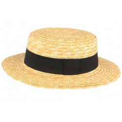 Chapeau de paille canotier beige ceinture noire Felyx CHAPEAUX Léon montane