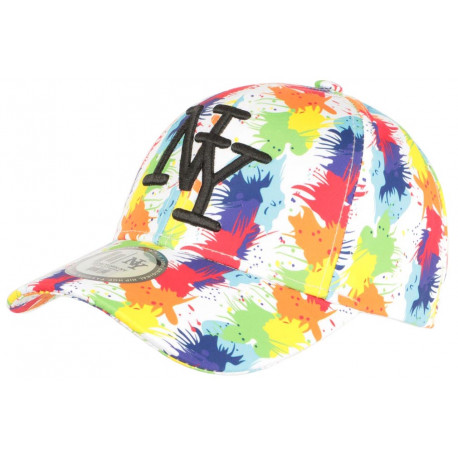 Casquette NY Blanche et Rouge Patchwork Original Pop Art Baseball Arlyq CASQUETTES Hip Hop Honour