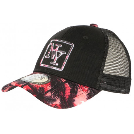 Casquette Trucker NY Rouge et Noire Print Tropical Filet Baseball Hawaii ANCIENNES COLLECTIONS divers