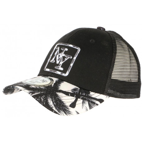 Casquette Trucker NY Blanche et Noire Graphisme Tropical Filet Baseball Hawaii ANCIENNES COLLECTIONS divers