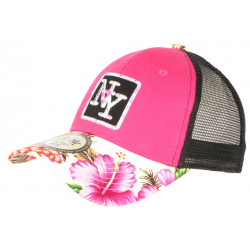 Casquette Trucker NY Rose et Blanche Graphisme Tropical Filet Baseball Hawaii ANCIENNES COLLECTIONS divers