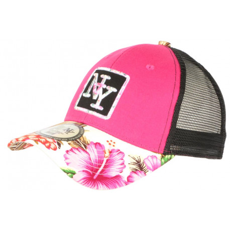 Casquette Trucker NY Rose et Blanche Graphisme Tropical Filet Baseball Hawaii ANCIENNES COLLECTIONS divers