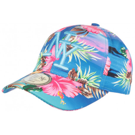 Casquette Enfant Bleue Fleurs Roses Exotiques Baseball NY Hawai de 7 a 12 ans ANCIENNES COLLECTIONS divers