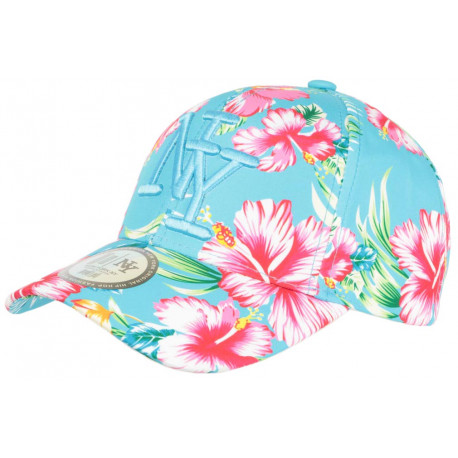 Casquette Enfant Bleu Azur Fleurs tropicales NY Baseball Hawai de 7 a 12 ans ANCIENNES COLLECTIONS divers