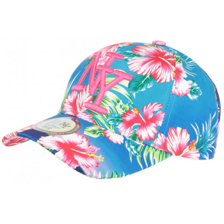 Casquette Enfant Rose et Bleue Fleurs tropicales NY Baseball Hawai de 7 a 12 ans ANCIENNES COLLECTIONS divers