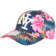 Casquette NY Bleue Marine Fleurs Roses Tropicales Fashion Baseball Hawai CASQUETTES Hip Hop Honour