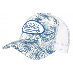 Casquette Von Dutch Blanche et Bleue Design tropical Classe Trucker Baseball Flo CASQUETTES VON DUTCH