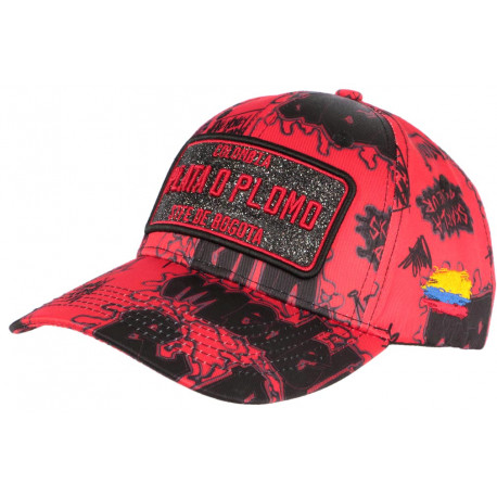 Casquette Plata o Plomo Rouge et Noire Strass Streetwear Colombia Baseball CASQUETTES SKR