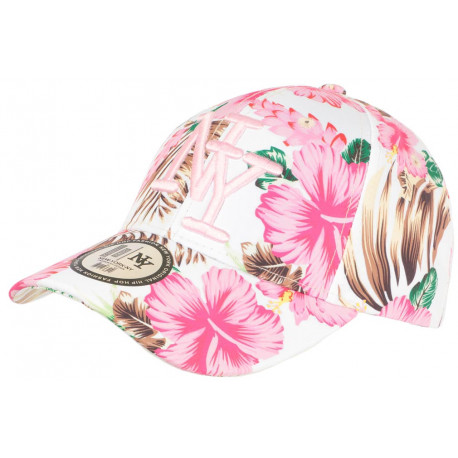 Casquette NY Blanche et Rose Fleurs Tropicale Fashion Baseball Hawai CASQUETTES Hip Hop Honour