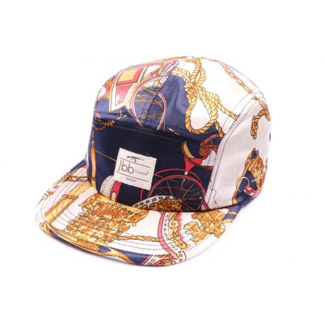 Casquette 5 panel JBB Couture imprimé Bleu et crème ANCIENNES COLLECTIONS divers