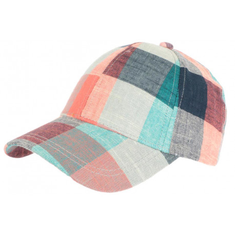 Casquette Baseball Bleue Carreaux Corail et Gris Retro en Coton Sulyk CASQUETTES Léon montane