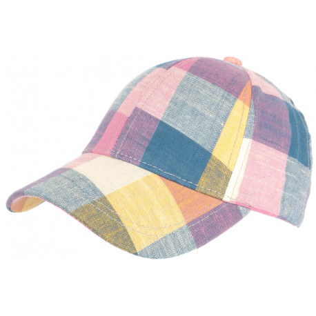 Casquette Baseball Rose Carreaux Bleus et Jaune Retro en Coton Sulyk CASQUETTES Léon montane