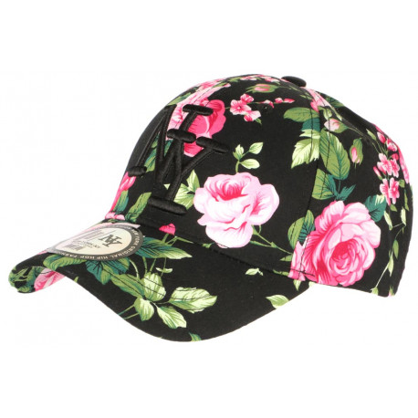 Casquette NY Noire et Rose Fleurs Tropicales Baseball Bora ANCIENNES COLLECTIONS divers