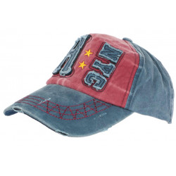 Casquette Baseball Vintage Bleue et Rouge en Coton Griffe NY CASQUETTES Léon montane