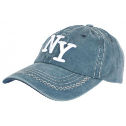 Casquette NY Bleu Vintage en Coton Denim Surpiqures Baseball Retro Broyd ANCIENNES COLLECTIONS divers