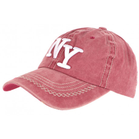 Casquette NY Rouge Retro Coton Denim Surpiqures Baseball Vintage Broyd ANCIENNES COLLECTIONS divers