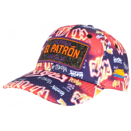 Casquette El Patron Orange et Violette Strass Streetwear Colombia Medellin Baseball CASQUETTES SKR