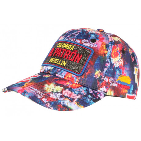 Casquette El Patron Bleu et Rouge Strass Streetwear Colombia Medellin Baseball CASQUETTES SKR