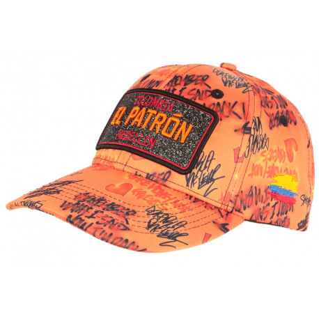 Casquette El Patron Orange et Noire Strass Streetwear Colombia Medellin Baseball CASQUETTES SKR