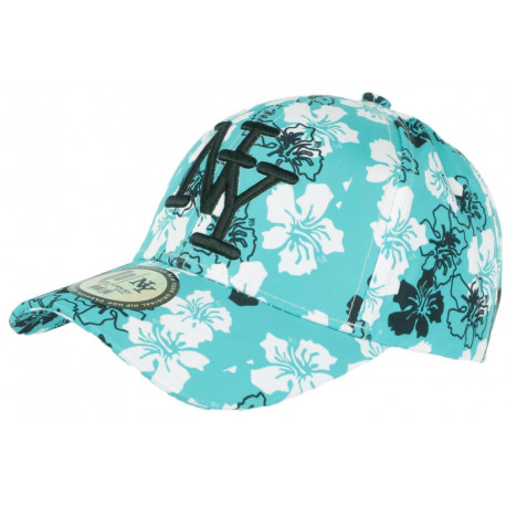 Casquette NY Turquoise a Fleurs Blanches Exotiques Baseball Phuket ANCIENNES COLLECTIONS divers