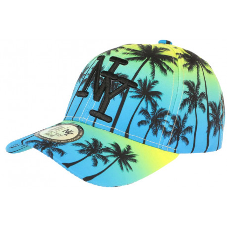 Casquette Enfant Bleue et Jaune Palmiers Fashion Baseball NY Sunrise 7 a 12 ans Casquette Enfant Hip Hop Honour