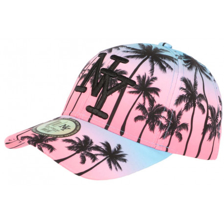 Casquette Enfant Rose et Bleue Print Palmiers Fashion Baseball NY Sunset 7 a 12 ans Casquette Enfant Hip Hop Honour