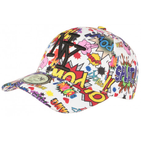 Casquette Enfant Blanche et Violette Streetwear NY Baseball Crack de 7 a 11 ans Casquette Enfant Hip Hop Honour