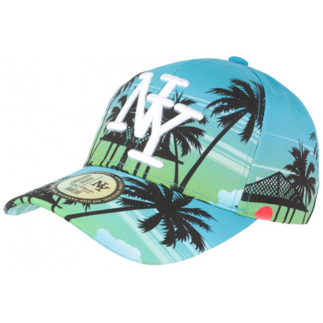 Casquette NY Bleue et Verte Tropicale Palmiers Paradise Baseball ANCIENNES COLLECTIONS divers