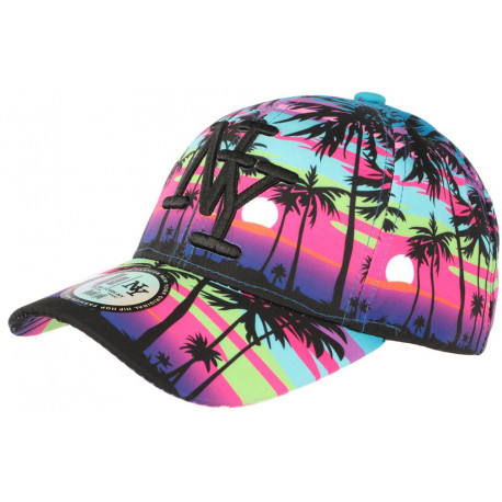 Casquette Enfant Violette et Bleue Print Palmiers Baseball NY Sunset 7 a 12 ans ANCIENNES COLLECTIONS divers