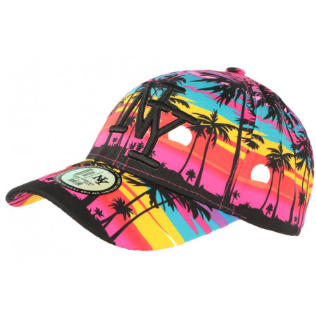 Casquette NY Orange et Bleue Tropical Palmiers Sunrise Baseball ANCIENNES COLLECTIONS divers